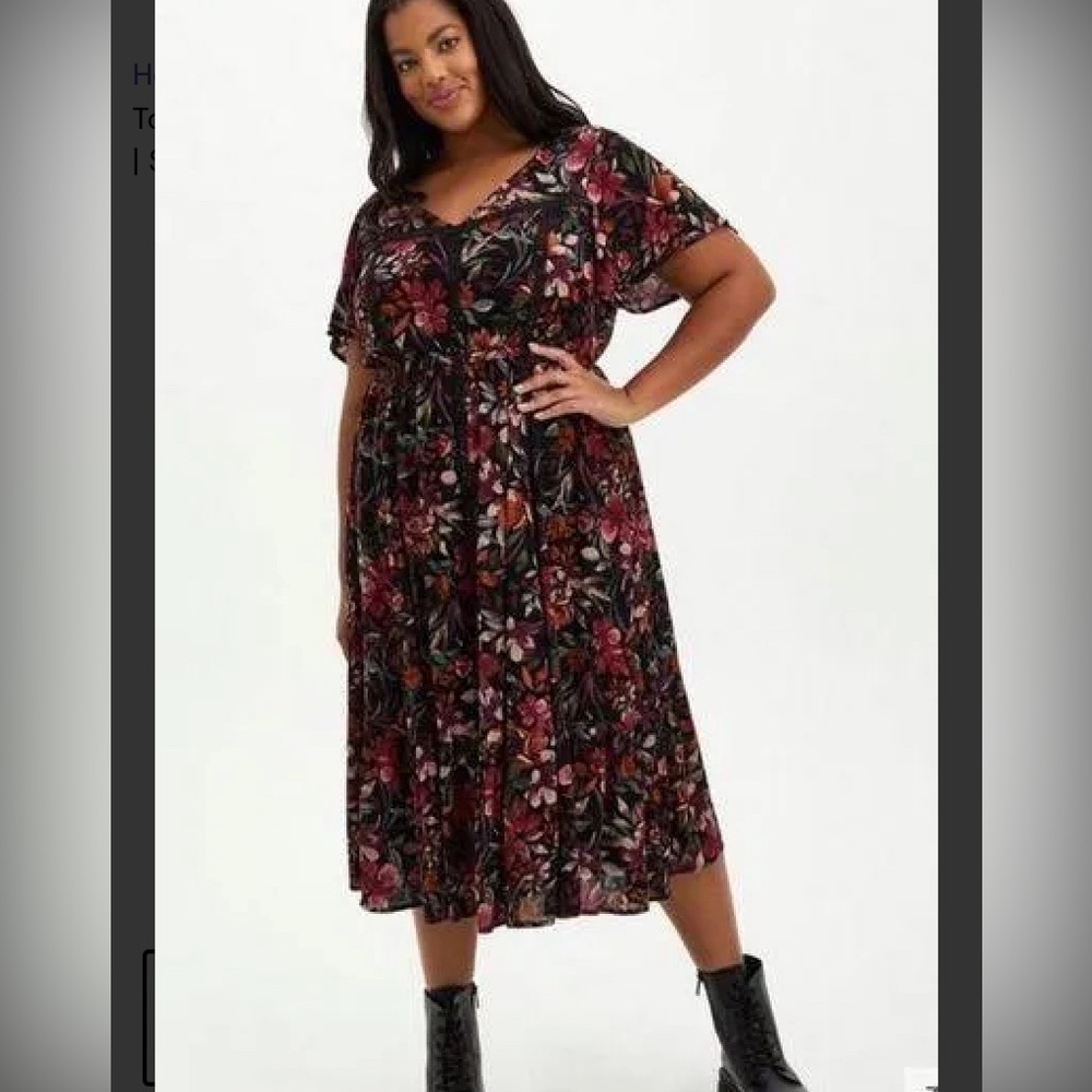 Torrid | Floral Print Mini Gauze Skater Dress in Black Floral | Size 4